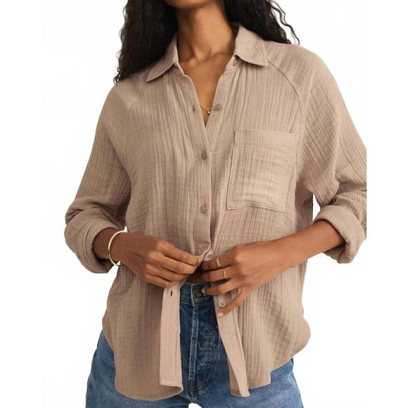 NEW Z SUPPLY perfect airy gauze button up shirt in iced coffee - Picture 1 of 5